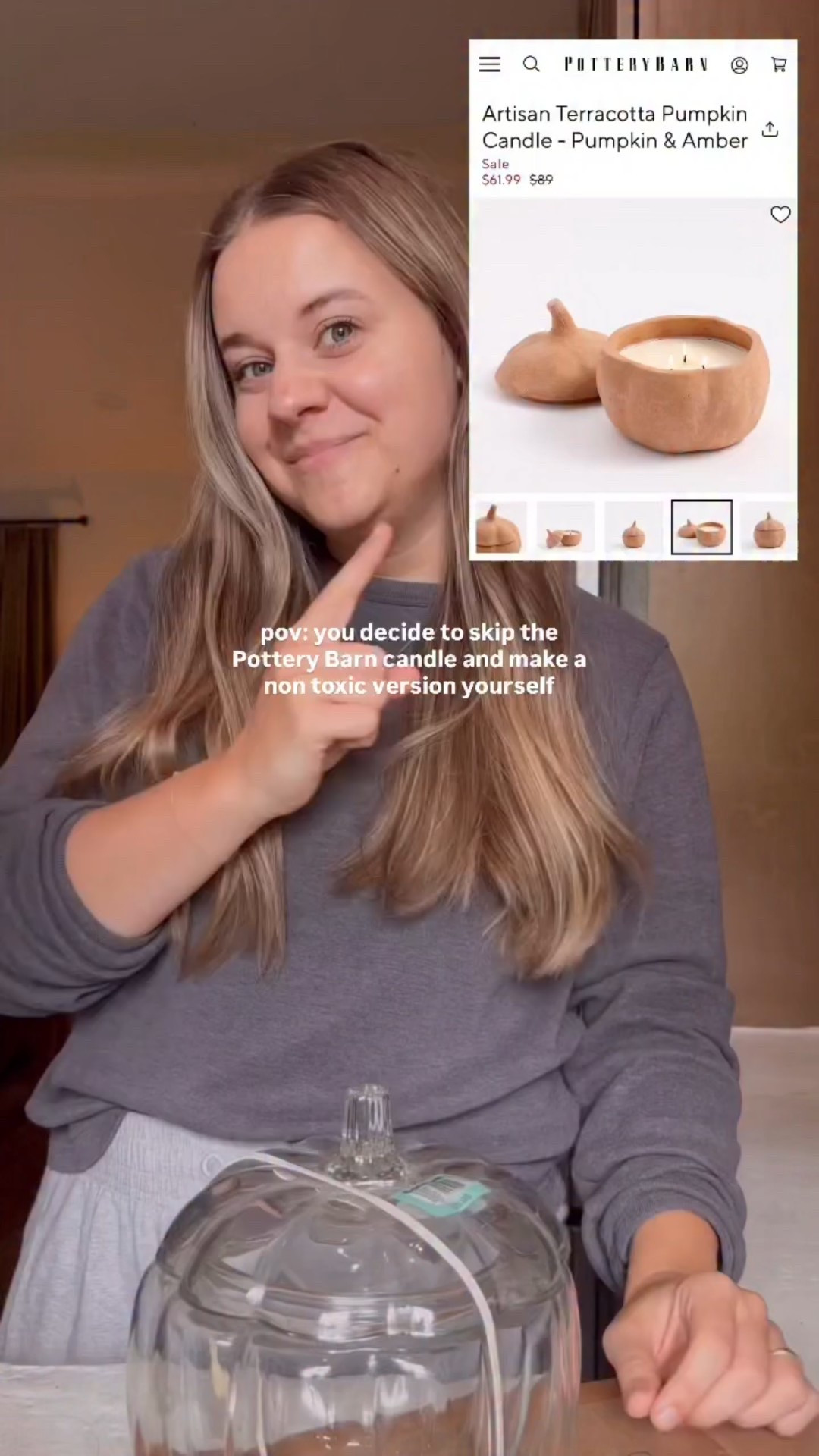 I’ve been eyeing that $90 terracotta pumpkin candle from Pottery Barn… then I spotted this glass pumpkin container at the thrift store for $5 and knew I had to make a non toxic dupe.

A little paint + baking soda for that aged terracotta look, some non tox beeswax pellets melted and mixed with my favorite fall essential oils… annnd now it’s giving all the cozy fall vibes. 🍂🕯️

Comment CANDLE for all the links to the materials I used (and a few pumpkin container options in case you haven’t thrifted the perfect one yet 😉).

#DIYHomeDecor #PotteryBarnDupe #DIYCandle #FallDecor #UpcycledDecor #DesignerDIY #DIYProjects #CozyHomeStyle #HomeWithHeart