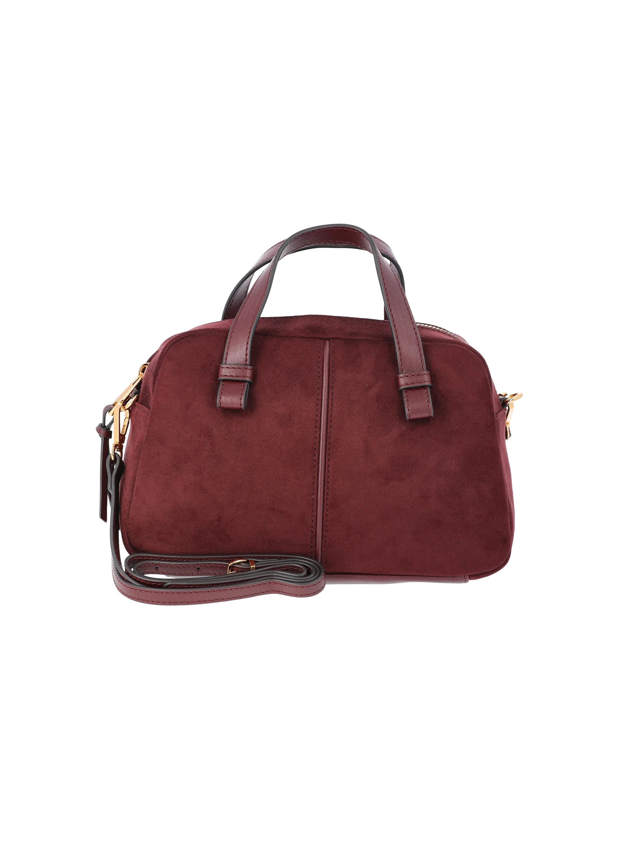Time and Tru Women's Faux Suede Mini Satchel Bag with Crossbody Strap, Burgundy - Walmart.com | Walmart (US)