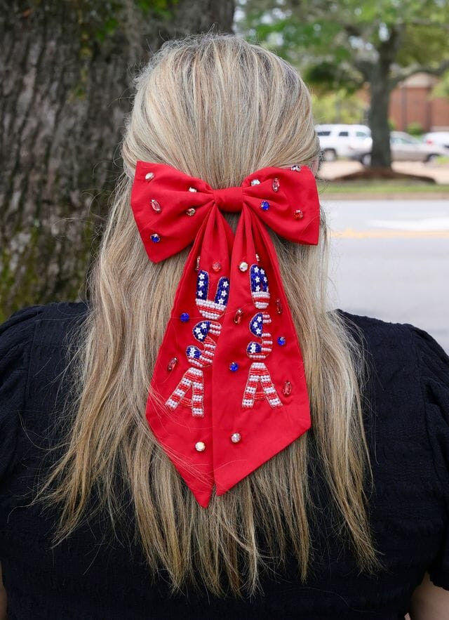 USA Beaded Hair Bow RED | Caroline Hill