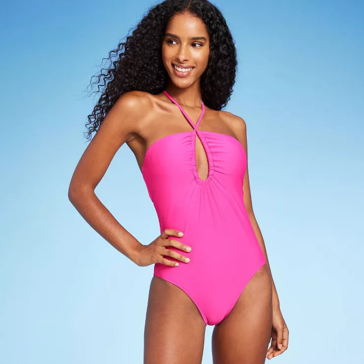 Women's Halter Keyhole Bandeau One Piece Swimsuit - Shade & Shore™ | Target
