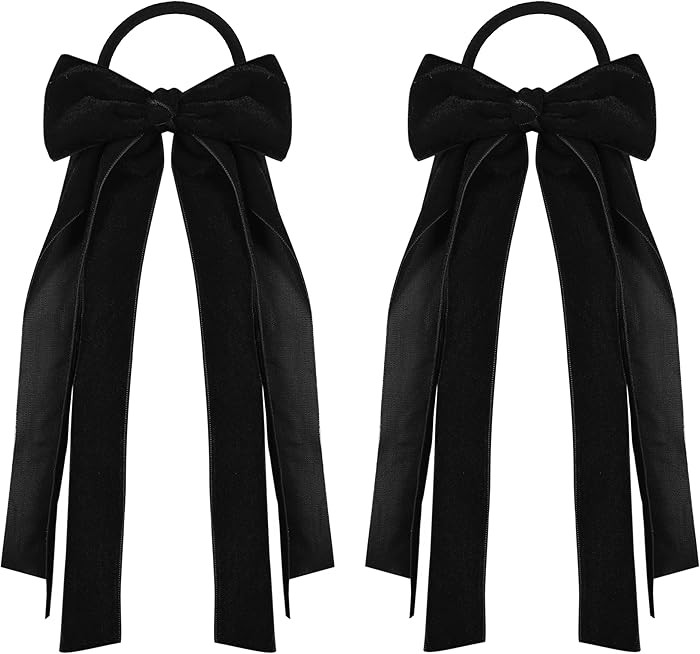 Black Velvet Hair Ties, 2 Pcs Elastic Hair Ribbon Bows, Handmade Ponytail Holder Hairbands Hair A... | Amazon (US)