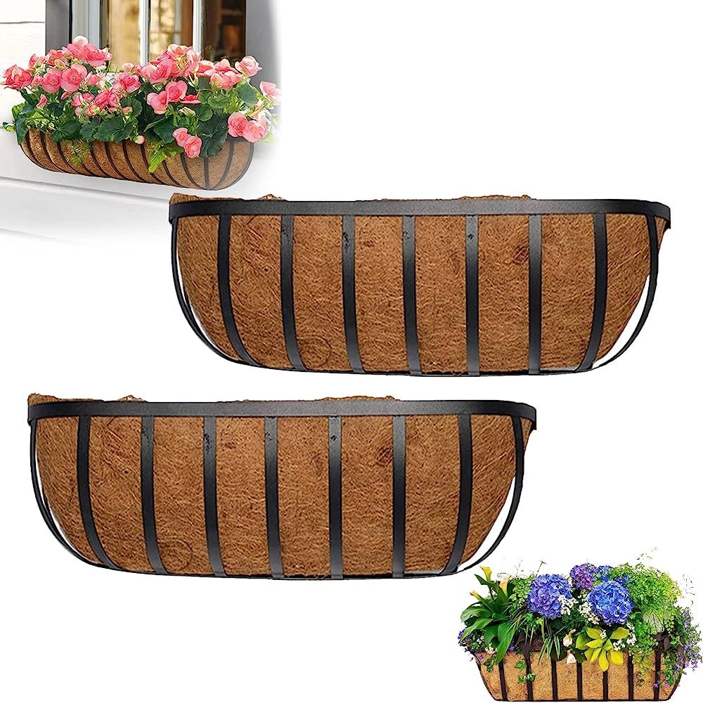 Metal Wall-Mounted Coconut Liner Planter Basket Hanging Planter Basket, 24 Inch English Horse Tro... | Amazon (US)