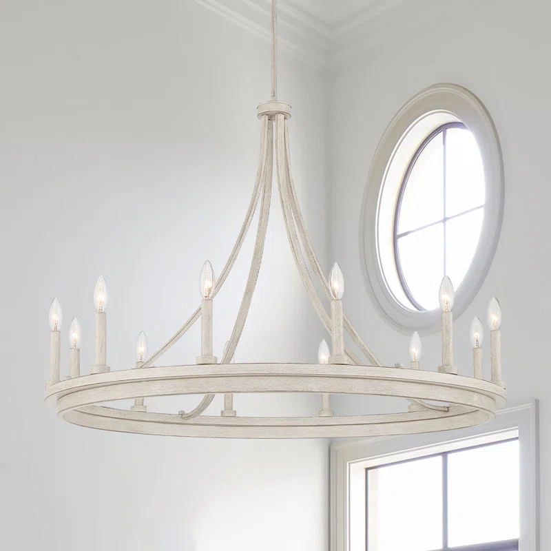 Marconi 12 - Light Living Room Steel Dimmable Candle Style Wagon Wheel Chandelier UL Certified | Wayfair North America