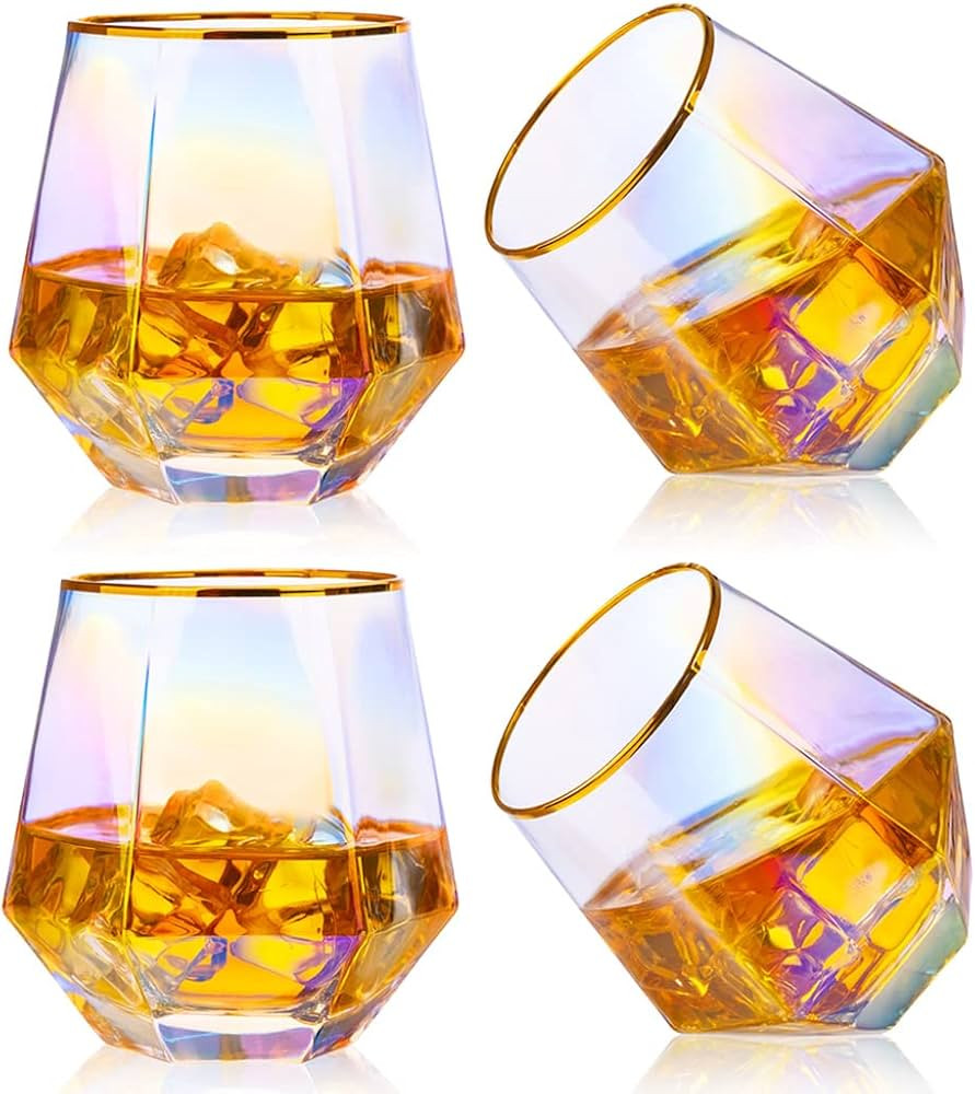 HCYCFY Diamond Wine Glasses Set of 4 Rocks Glasses Whiskey Glasses 10 oz Crystal Bourbon,Cognac,S... | Amazon (CA)
