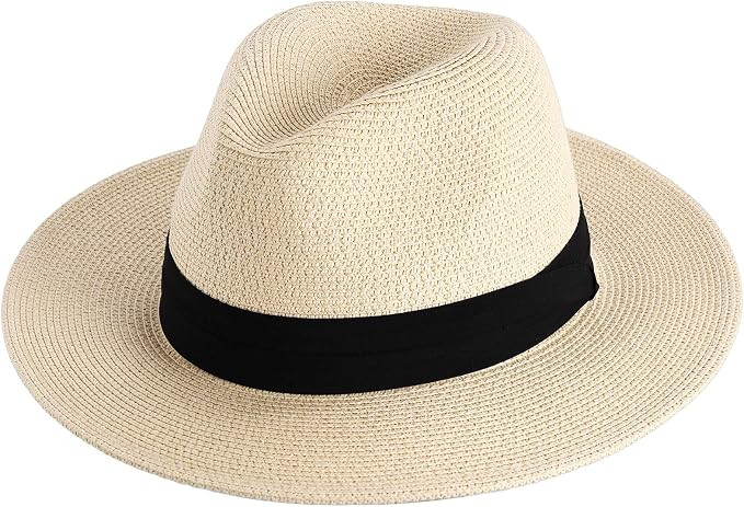 FURTALK Panama Hat Sun Hats for Women Men Wide Brim Fedora Straw Beach Hat UV UPF 50 | Amazon (US)