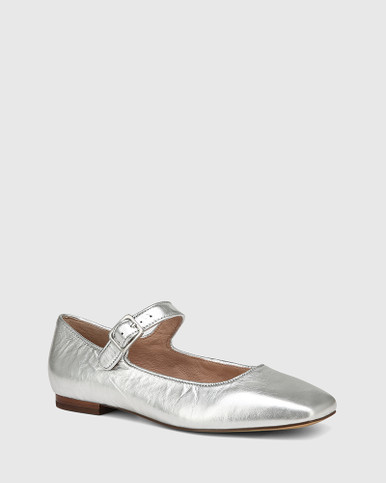 Alise Silverware Metallic Leather Mary Jane Flat | Wittner