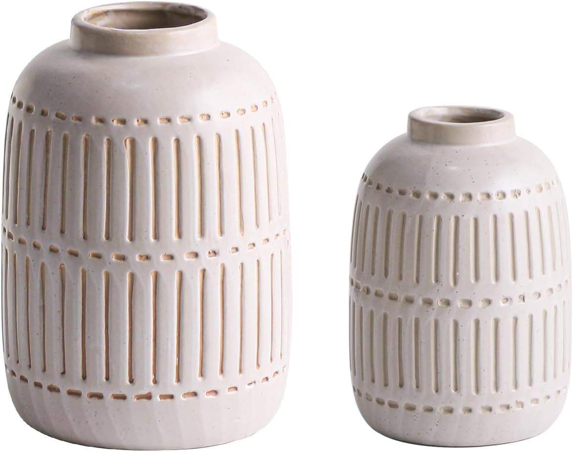 LIZOFER Rustic Ceramic Vase Set of 2 for Living Room Bedroom Farmhouse 8.46'' and 6.69'' Flower V... | Amazon (US)