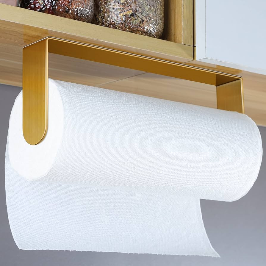 YIGII Adhesive Paper Towel Holder Under Cabinet - Single Hand Operable Paper Towel Rack Stick on ... | Amazon (US)