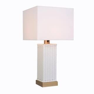 Hampton Bay Edgehill 27. 25 in. White and Gold Outdoor/Indoor Square Table Lamp HDP06591WHGLD - T... | The Home Depot