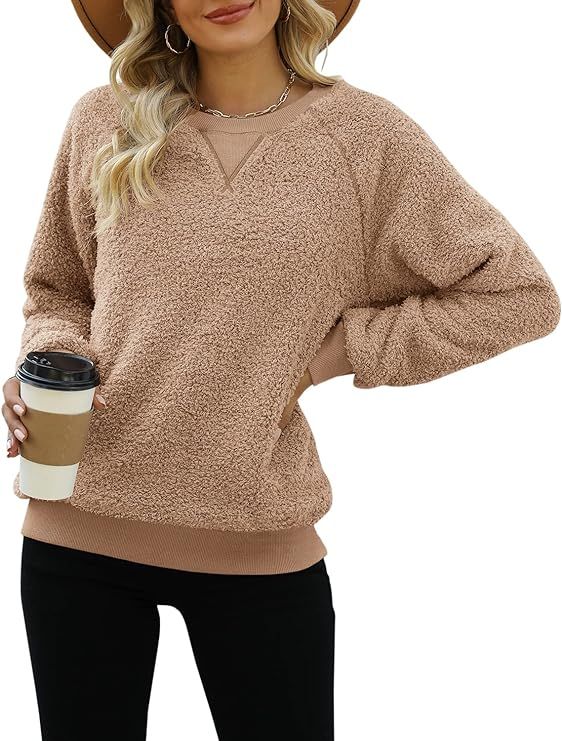 Panadila Womens Oversized Crewneck Sweatshirt Casual Sherpa Pullover Top Warm Sweater Long Sleeve... | Amazon (US)