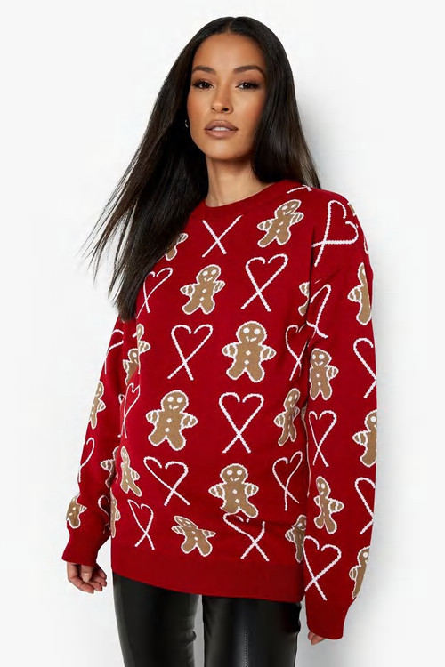 Maternity Candy Gingerbread Christmas Sweater | Boohoo.com (US & CA)