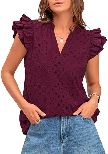 BTFBM Eyelet Tops for Women Dressy Casual Embroidered Shirt | Amazon (US)