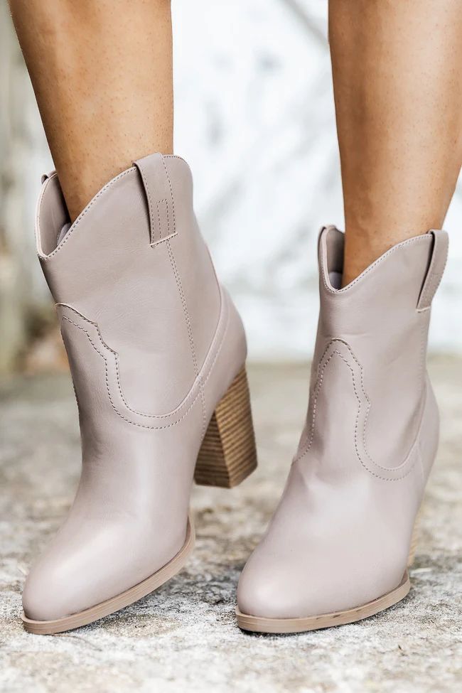 Jaylee Taupe Rounded Toe Western Style Booties | Pink Lily