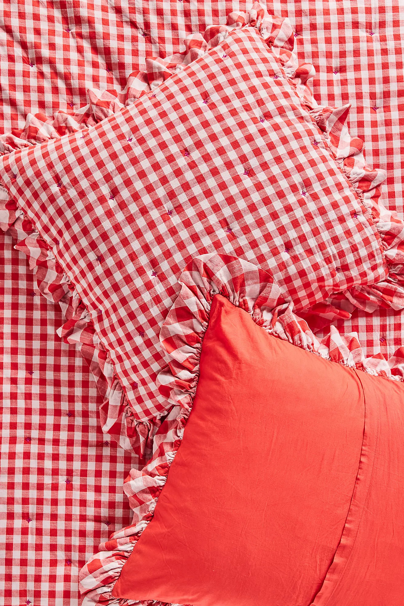 Gingham Ruffle Yarn-Dyed Cotton Euro Sham | Anthropologie (US)