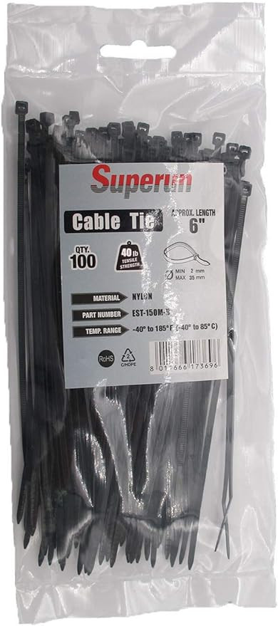 Superun Black Zip Ties 6 Inch, 40 Lbs Tensile Strength Wire Ties (Industrial Grade Cable Ties) Pa... | Amazon (US)