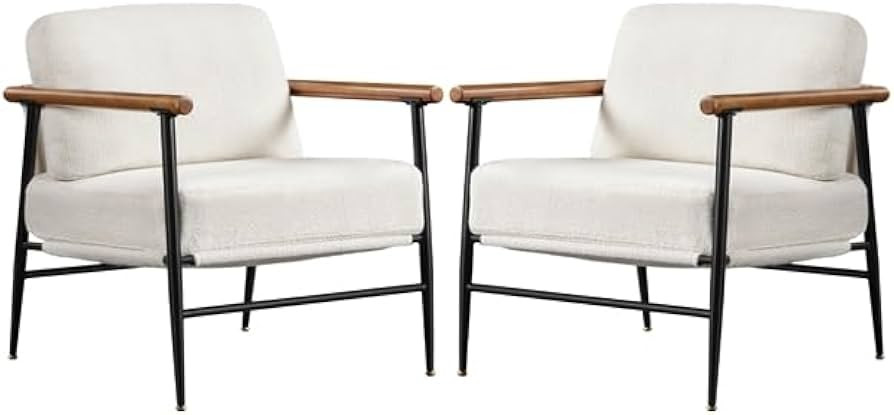 Yaheetech Accent Chairs Set of 2, Modern Living Room Chairs, Ivory | Amazon (US)