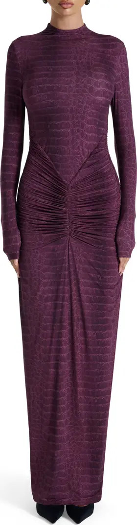 Snakeskin Print Long Sleeve Ruched Dress | Nordstrom