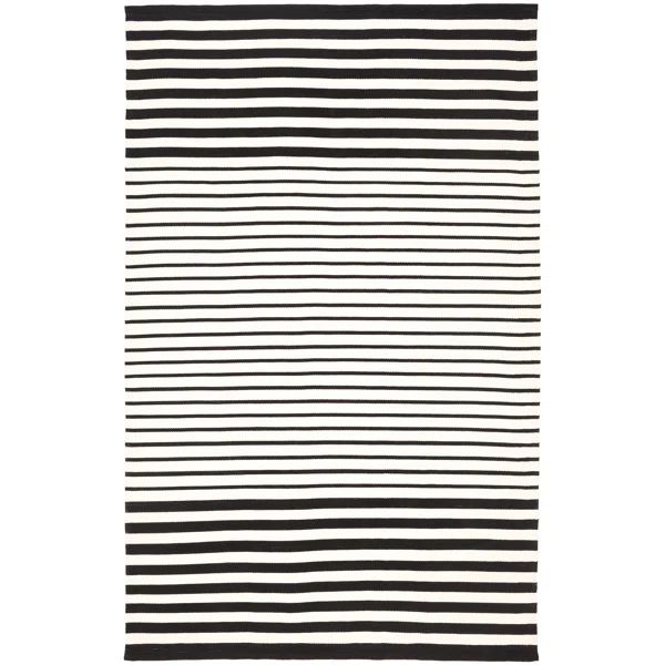 Port Striped Handmade Flatweave Black/White Indoor / Outdoor Area Rug | Wayfair North America