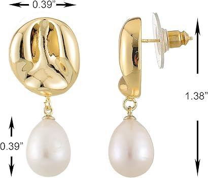 GretWal Women's White Pearl 14K Gold Plated Drop Dangle Earrings | Amazon (US)