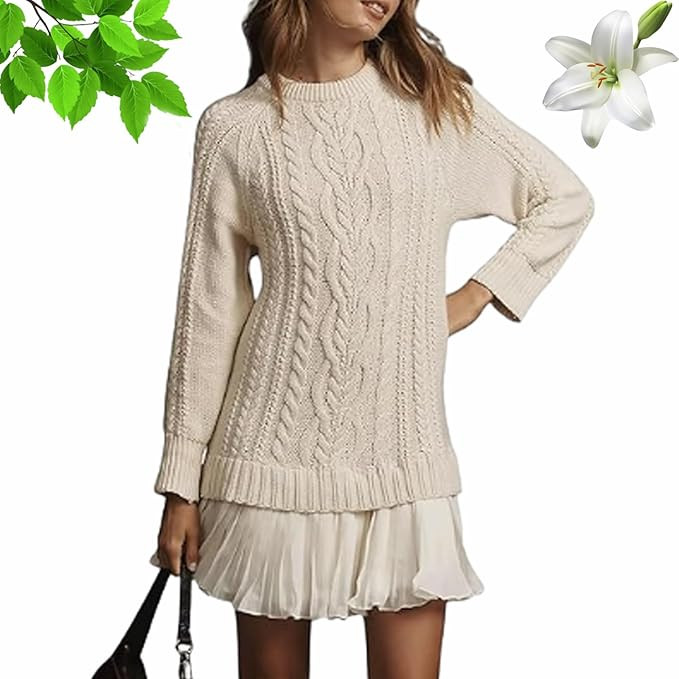 Sweater Dress with Skirt, Cable Knit Sweater Dress, Cable Knit Sweater Mini Dress, Womens Fall Ca... | Amazon (US)
