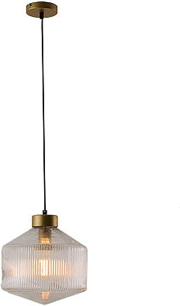 ZTTECH 9.8'' *11.8'' Glass Pendant Light Brass Base Hanging Lamp Stripe Decorated Ceiling Light f... | Amazon (US)