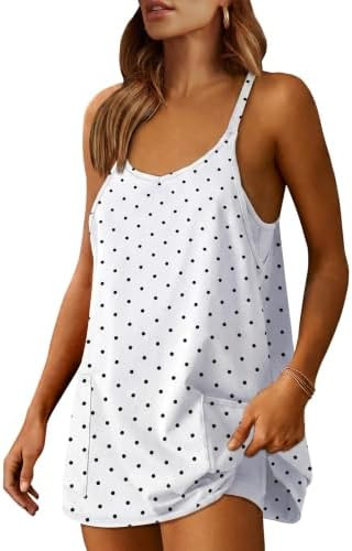 Lentta Women's Athletic Sleeveless Mini Dress Polka Dot V Neck Built-in Shorts Tennis Sundress Su... | Amazon (US)