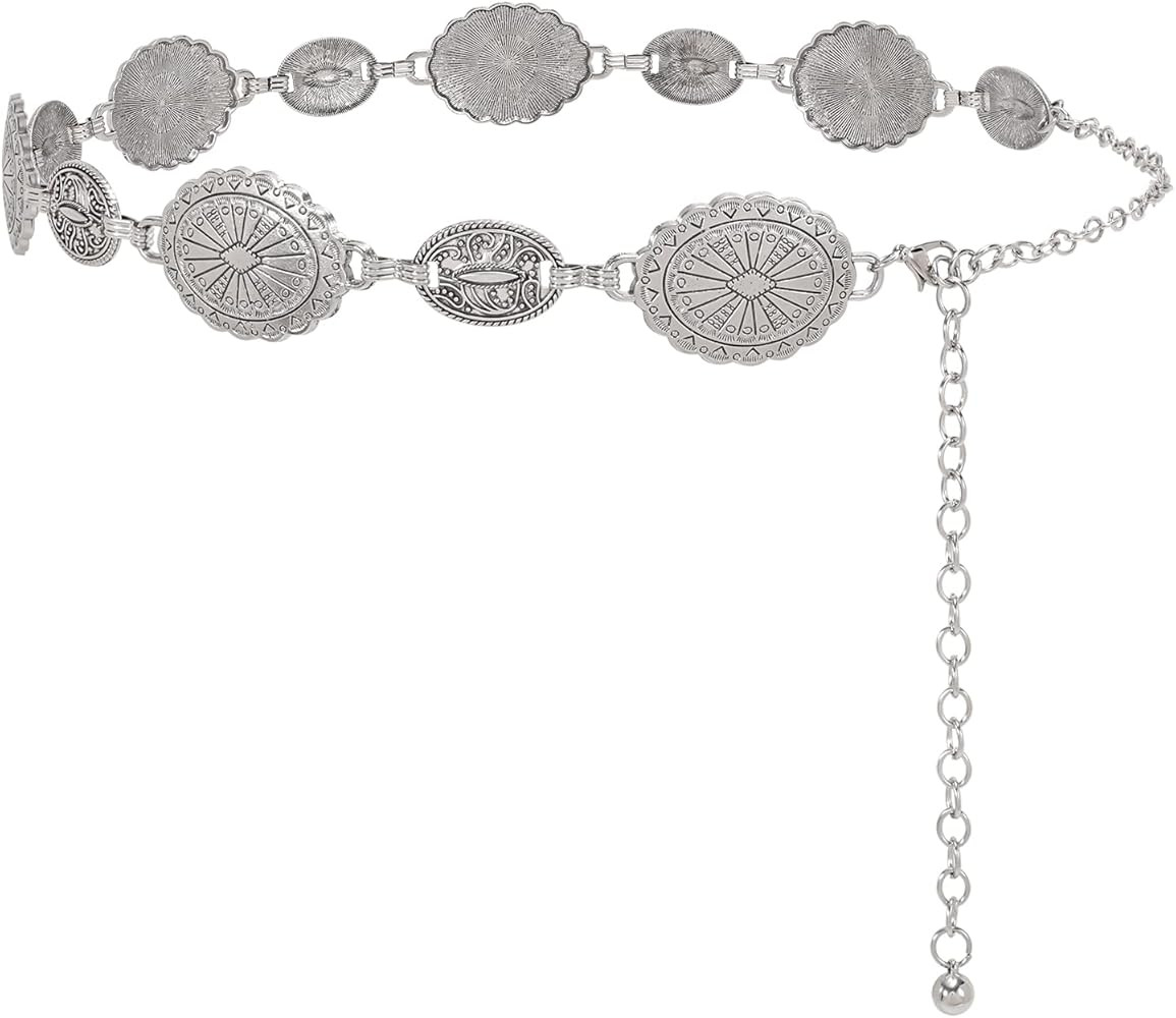 XZQTIVE Women Boho Chain Belts For Dresses Jeans Western Cowgirl Waist Links Belt Adjustable Meta... | Amazon (US)