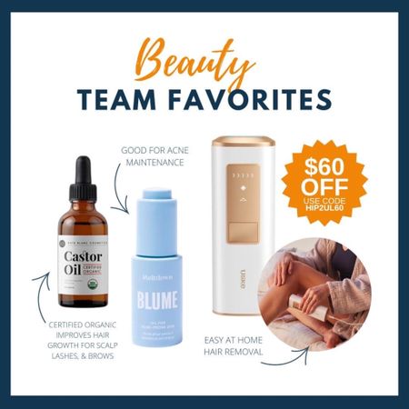 Our team recently shared a few new beauty favorites and we wanted to share since they’re affordable and likely something you could use in your life too! 

- Emily just scooped up this certified organic castor oil and has been using it on her eyebrows, lashes, and scalp. She loves that it came with all the tools for easy application too! It’s also under $10!

- Chelsey has been using the Blume Meltdown Acne Oil for two weeks to treat acne scarring and says it’s a product she’s going to continue to use for daily maintenance. Compared to many other similar products this one is super affordable at under $30!

- Melissa has been using the ILP laser hair removal tool for a month and says it’s been effective on her facial hairs! Score $60 OFF with the $40 clips or coupon + use code “HIP2UL60” for an additional $21.52 savings! 😱🔥

