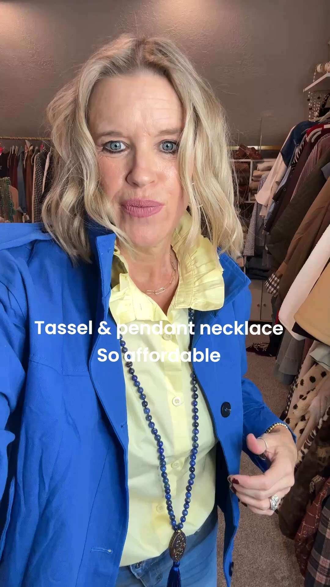 Long Tassel & pendant necklace are trending …

You know trending pieces, I like to suggest Affordable good quality pieces, that won’t break the bank, but add a little update to your wardrobe staples.

This cherry tree, Tassel beaded necklace is so beautiful and the quality is so good, you’d think it was from a top department store. 

Comes in jewelry bag and boxed for great gift giving.

Comes in several colors and under $40

Paired with one of my favorit button up ruffle collared shirt,
This cute royal blue cropped trench coat
Also an affordable find and such high quality. Tts 

The crisscross detail wide leg super soft jeans under $40 tts

Tts in clothing I am in med in all