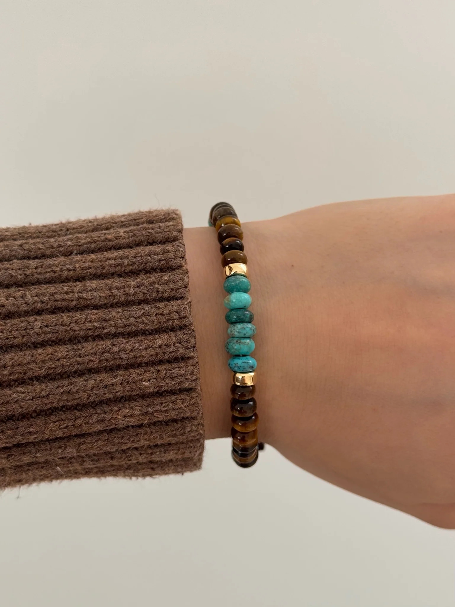 Turquoise, Tiger's Eye, 14k Gold Beaded Bracelet | Shylee Rose Jewelry