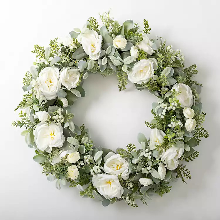 White Peony and Greenery Wreath | Kirkland's Home