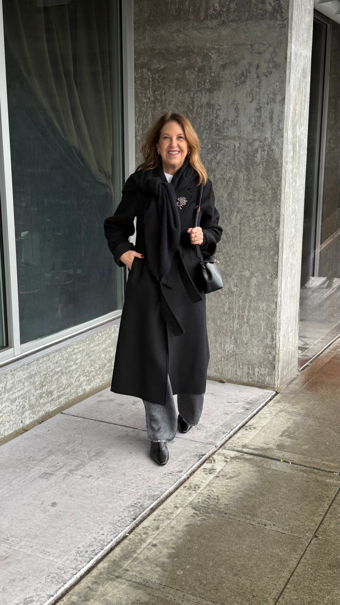 Another rainy day outfit. 

V-neck Sweater, t-shirt, similar to Miramer pants, boots, crossbody, brooch (vintage), and triangle scarf.


#LTKOver40 #LTKSeasonal #LTKootd