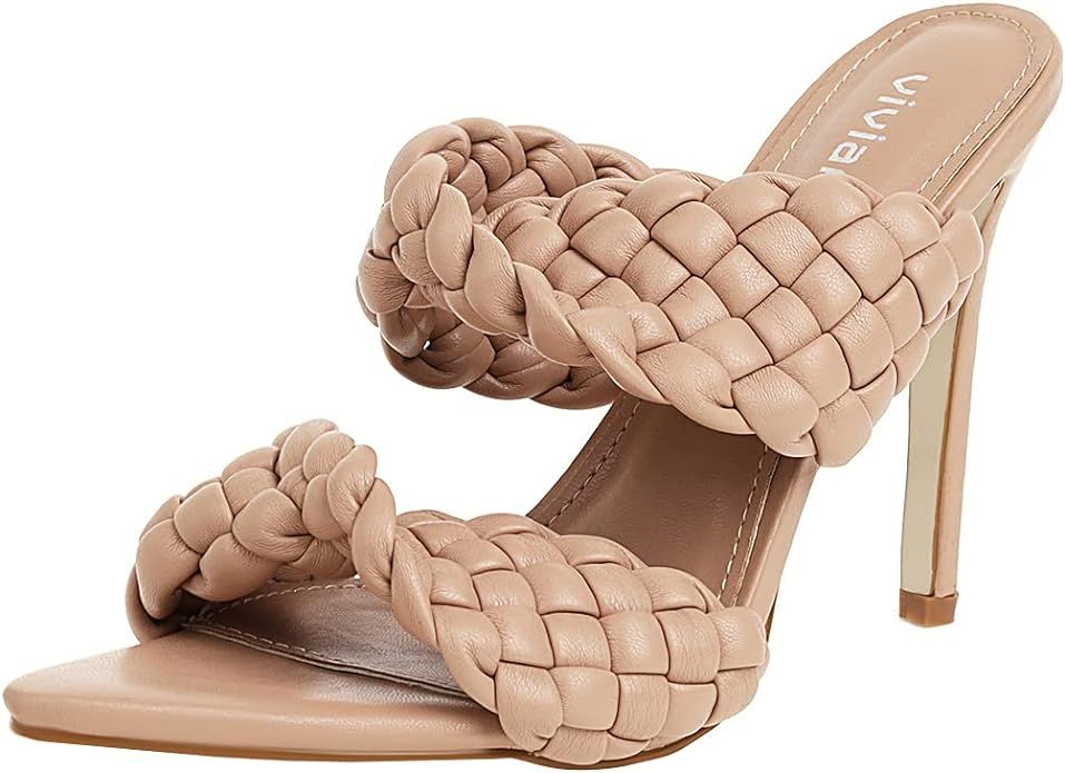 vivianly Women's Braid Strap Sandals Open Toe Sandal Braided Stiletto High Heels Woven Slip On Mu... | Amazon (US)