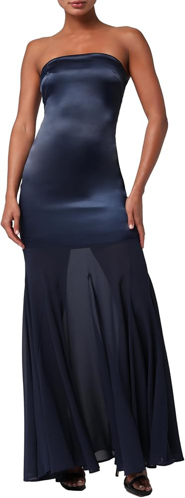Lulus Women's Hannah Satin and Chiffon Maxi Dress | Amazon (US)