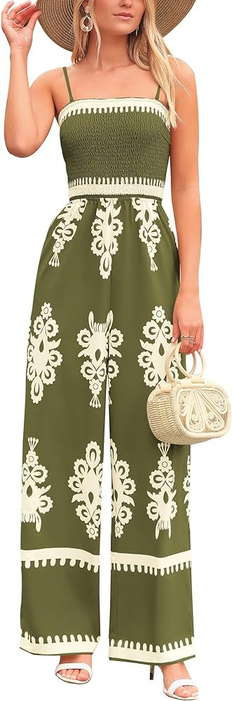PRETTYGARDEN Women's Summer Boho Jumpsuits One Piece Beach Vacation Outfits Spaghetti Strap Wide ... | Amazon (US)