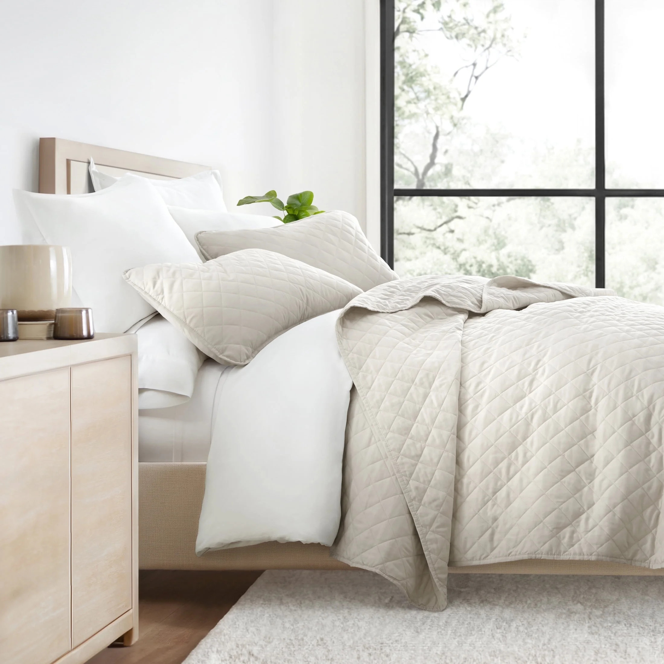 Wrinkle Resistant All Season Quilt Set Coverlet Natural Diamond Stitched for King Size Bedding by... | Walmart (US)