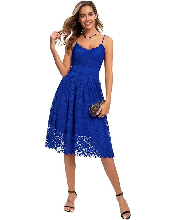 Atnlewhi Womens Spaghetti Strap V Neck Sleeveless A Line Lace Dresses for Evening Cocktail Formal... | Amazon (US)