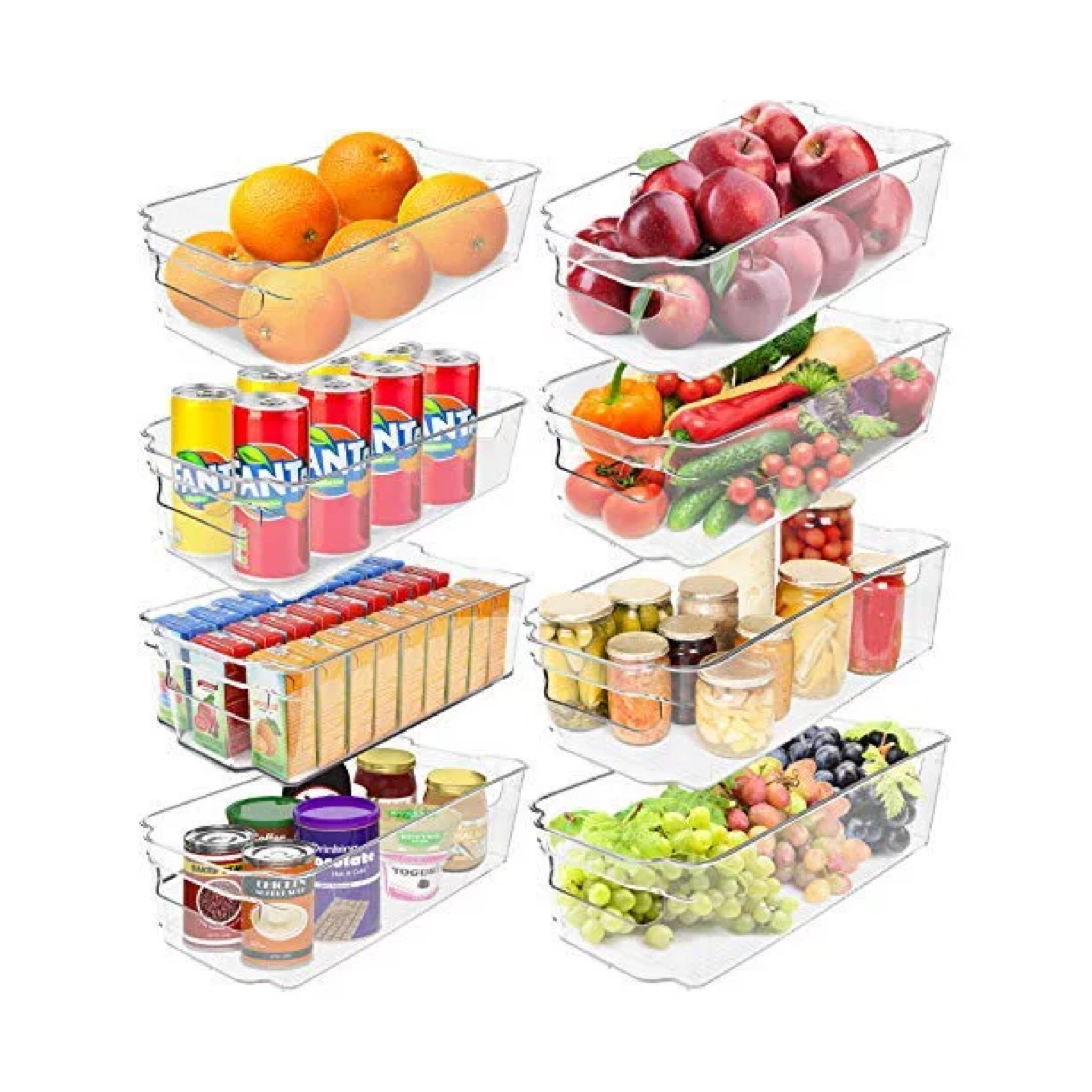 GreenCo Clear Bins Stackable Kitchen Storage Organizer Containers with Handles, Set of 8, Medium, Large