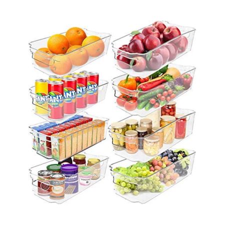 GreenCo Clear Bins Stackable Kitchen Storage Organizer Containers with Handles, Set of 8, Medium, Large