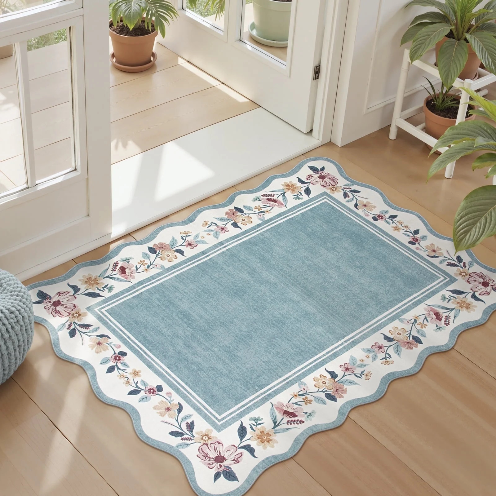 Lahome 2'x3' Boho Floral Washable Small Rug,Ultra-Thin Scalloped Rug, Non-Slip & Stain Resistant,... | Walmart (US)