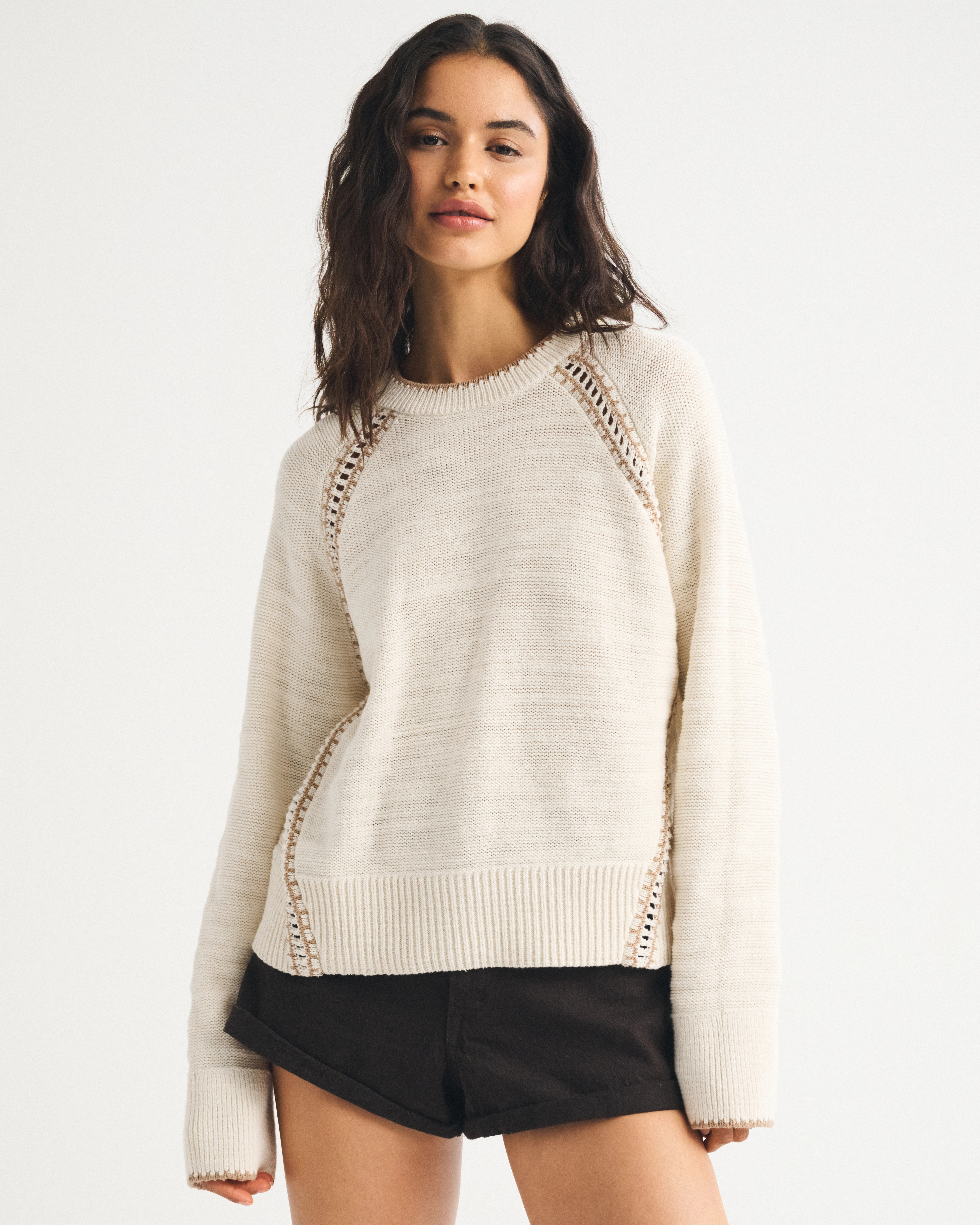 100% Cotton A&F Madeline Whipstitch Crew Sweater | Abercrombie & Fitch (US)