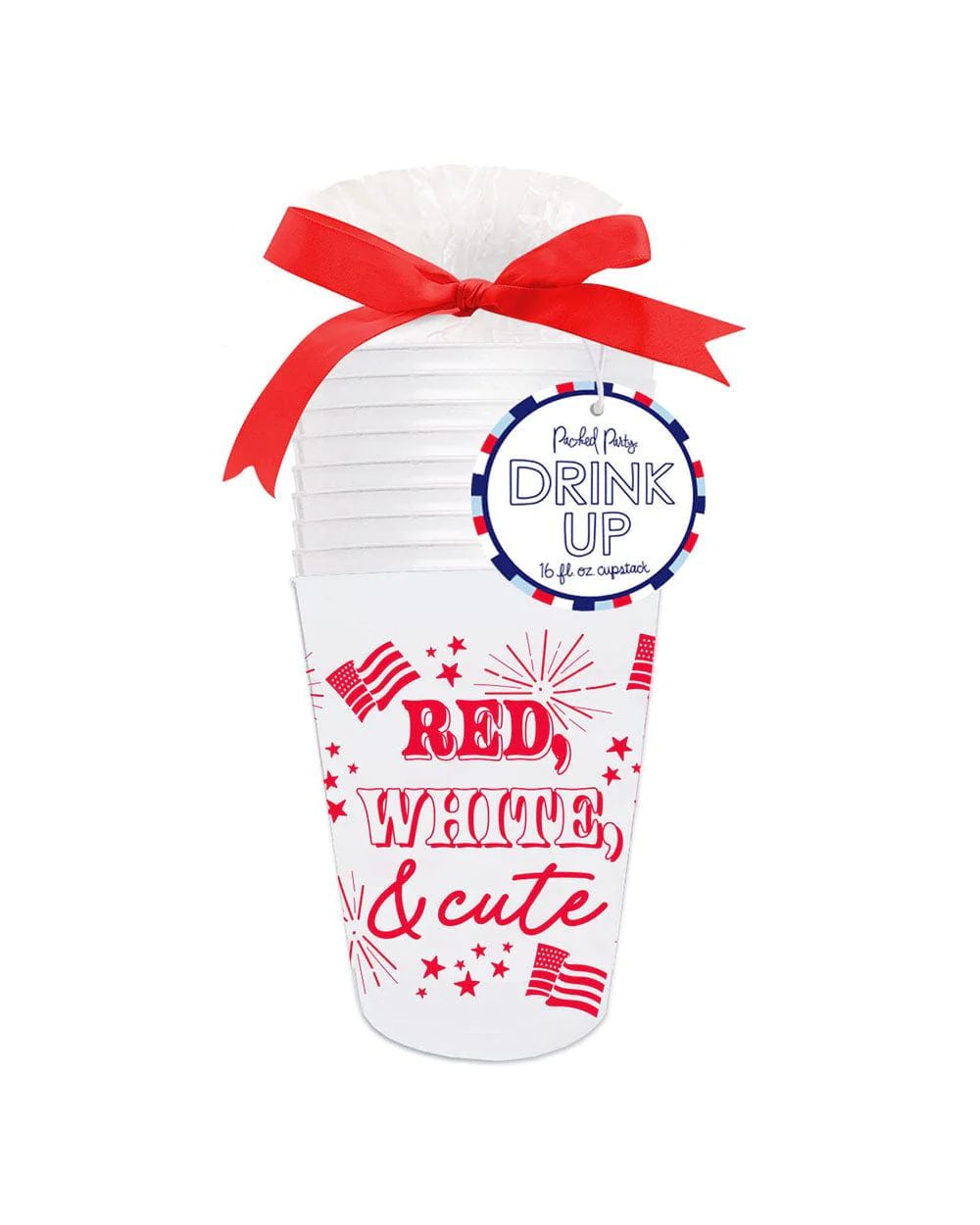 Red, White, & Cute Shatterproof Reusable Stackable Cups (Set of 10) | Packed Party