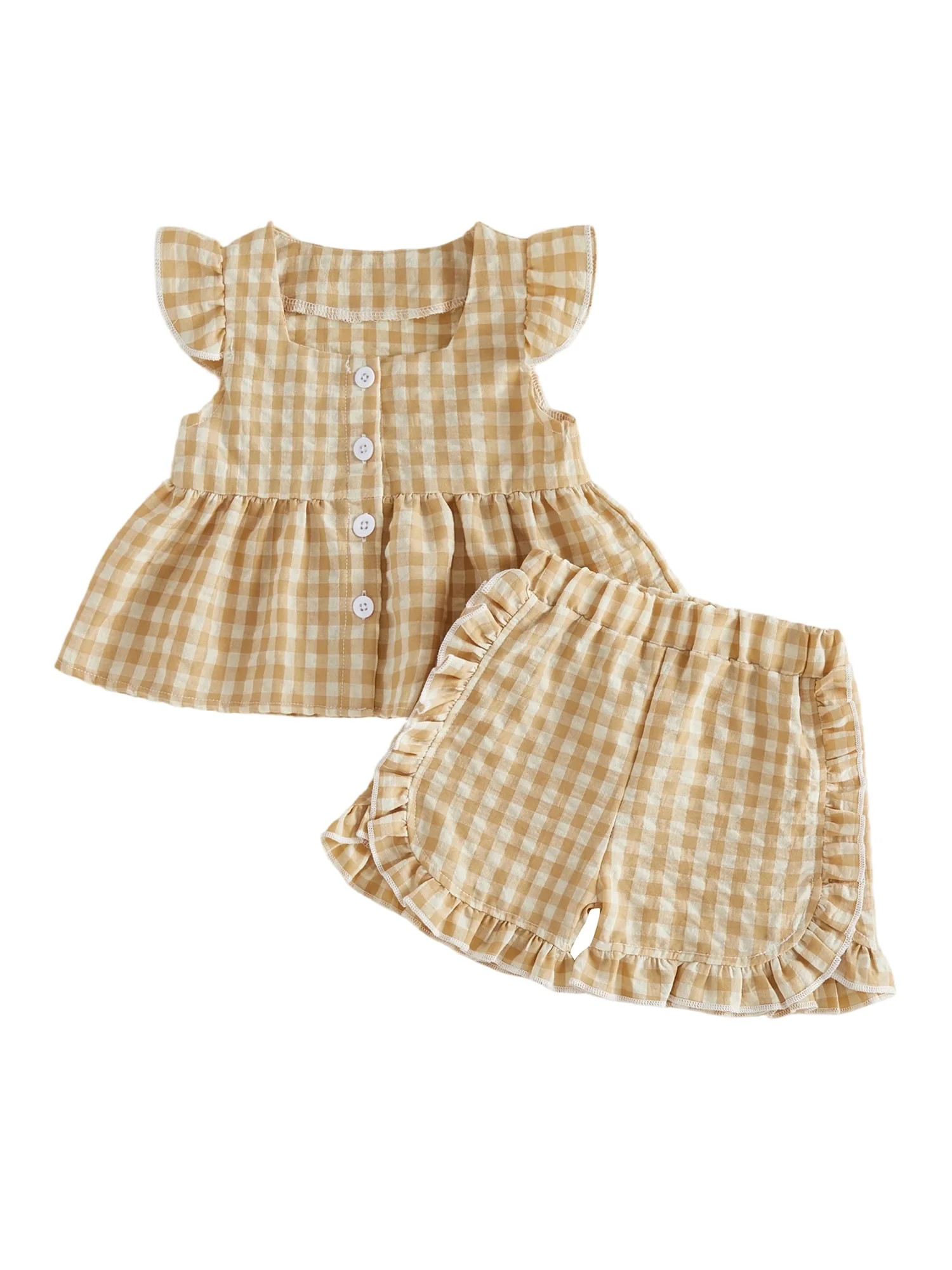 Loicainy Toddler Baby Girls 2Pcs Plaid Outfits 6 12 18 24 Months 2T 3T 4T Flying Sleeve Square Ne... | Walmart (US)