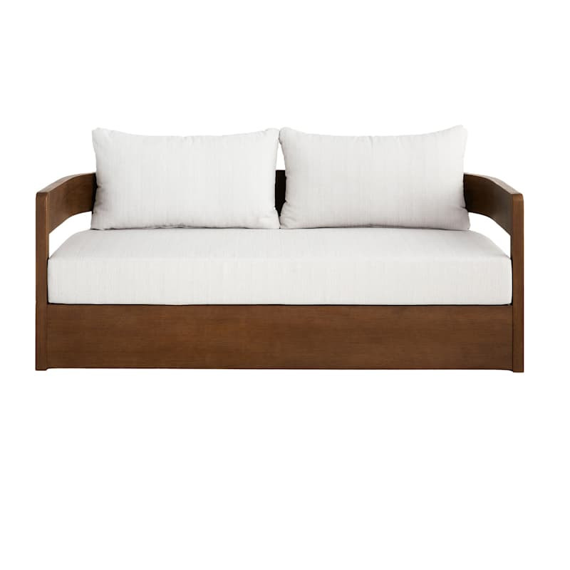 Oakes Driftwood Finish Acacia Wood Patio Sofa with Ash Cushions | At Home