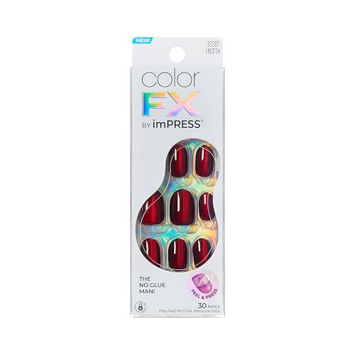 KISS imPRESS No Glue Mani Press On Nails, ColorFX, 'Hidden Gem', Red, Short Size, Oval Shape, Includes 30 Nails, Prep Pad, Instructions Sheet, 1 Manicure Stick, 1 Mini File | Amazon (US)
