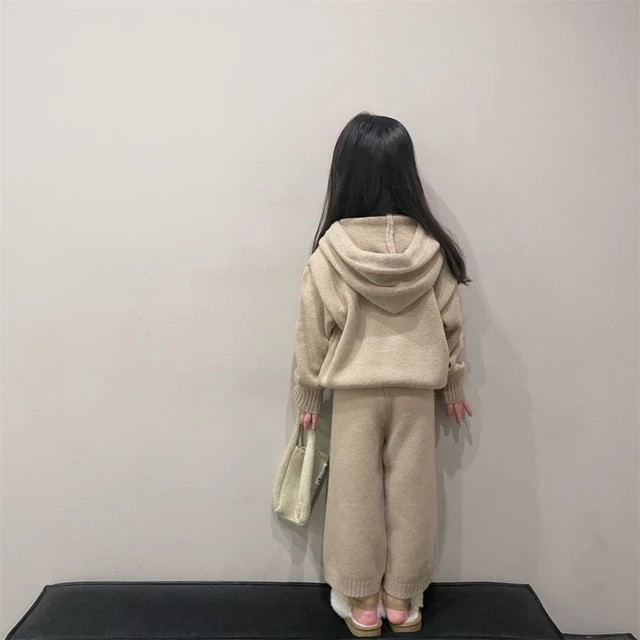 Korean Sweater Set Children's Sets Autumn Winter Girls Casual Hooded Knitted Coat and Pants Kids ... | AliExpress (US)