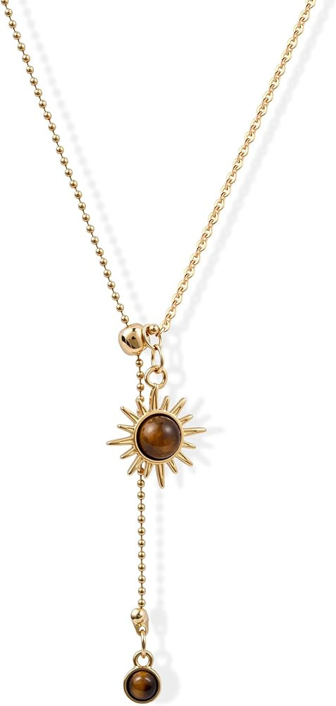 Tigers Eye Necklace for Women Dainty Y Shaped Tiger Eye Pendant Lariat Necklace, Adjustable Chain... | Amazon (US)