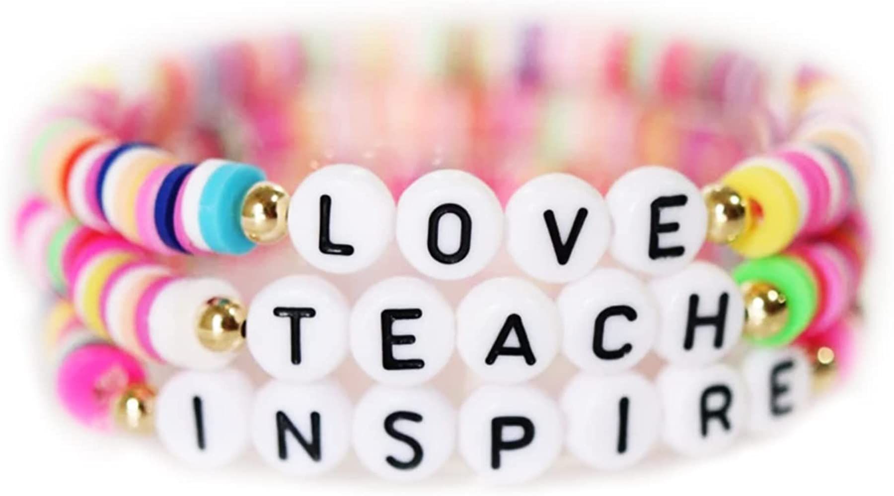 Beaded Teacher Bracelet for Women Teacher Appreciation Gifts Bracelet Love Teach Inspire Beaded Teac | Amazon (US)