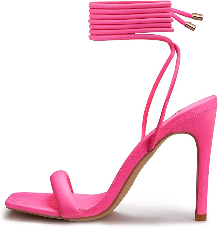 GENSHUO Strappy Lace up Stilletos High Heel Sandals Women Open Square toe Tie up Heels Sexy Weddi... | Amazon (US)