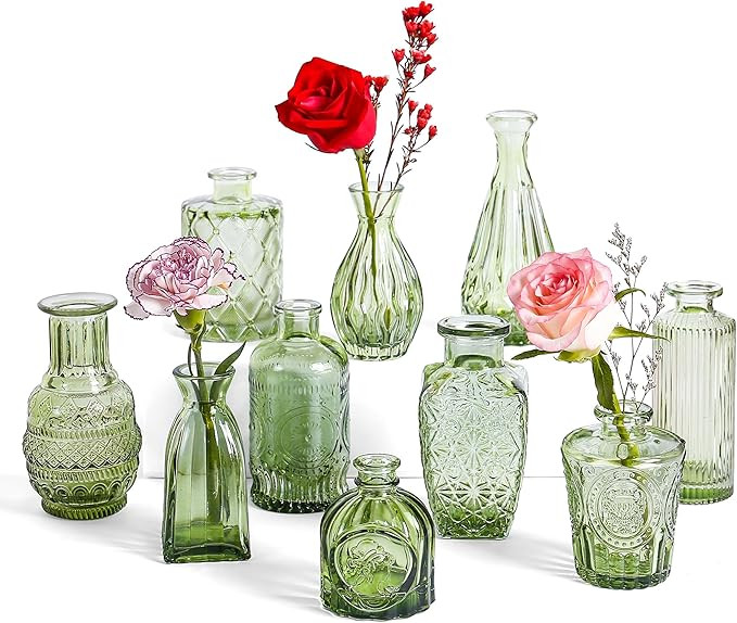Small Vases for Flowers Set of 10, Small Vases for Centerpieces, Mini Bud Vases in Bulk, Small Fl... | Amazon (US)